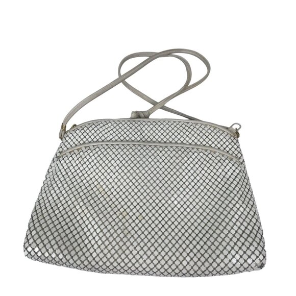 Whiting and Davis Vintage White Crossbody Purse With Mesh Design Adjustable Stra - Picture 7 of 8
